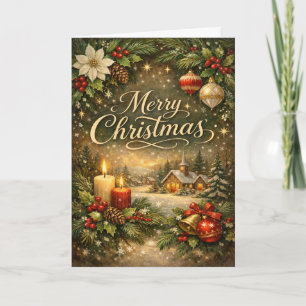 Vintage Gold Script Winter Merry Christmas Holiday Card