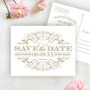 Vintage Gold Scrollwork White Save the Date