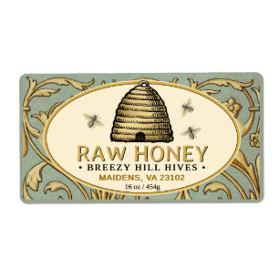 Vintage Gold Skep with Honeybees Rectangle Honey  