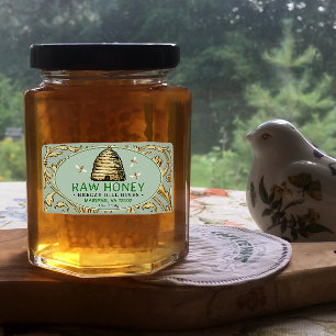 Vintage Gold Skep with Honeybees Rectangle Honey