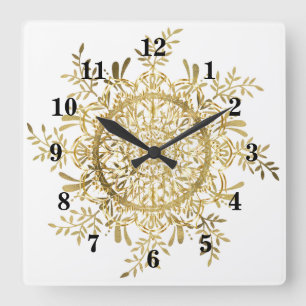 Vintage Gold Snowflake Square Wall Clock