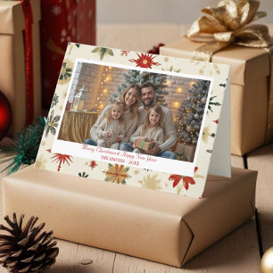 Vintage Gold Snowflakes Christmas photo folded Holiday Card