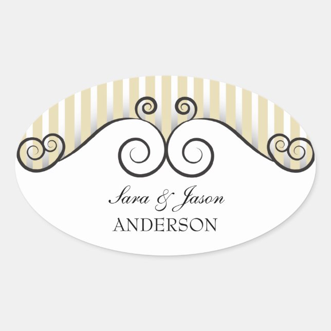 Vintage Gold Stripes & Irongate Swirls wedding Oval Sticker (Front)