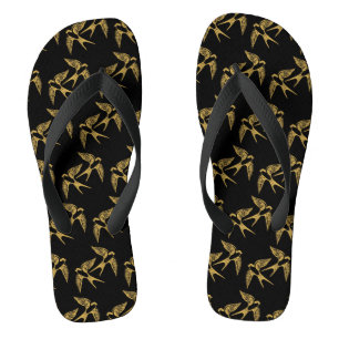 Vintage Gold Swallows Pattern  Flip Flops