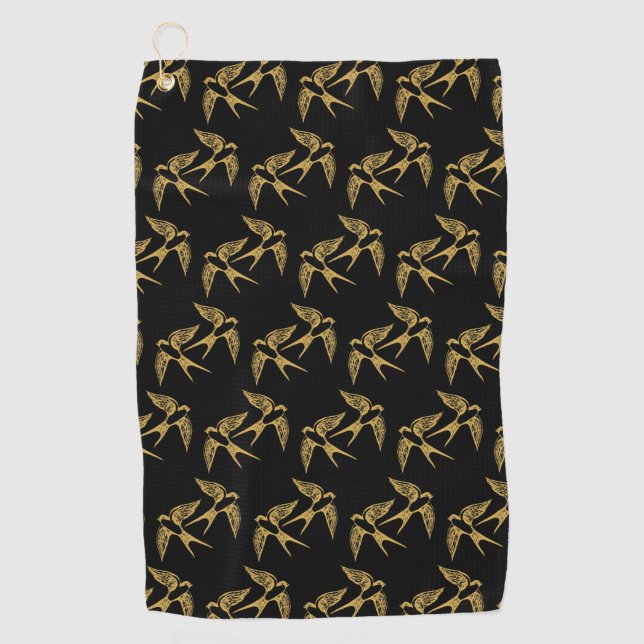 Vintage Gold Swallows Pattern  Golf Towel (Front)