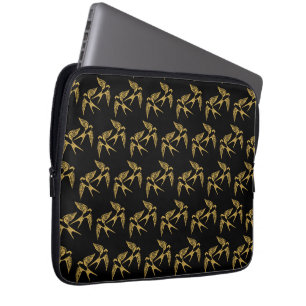 Vintage Gold Swallows Pattern Laptop Sleeve