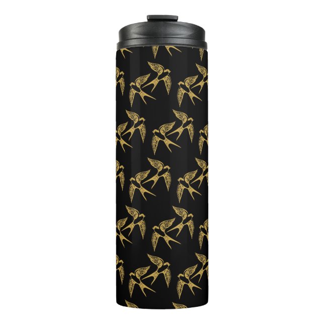 Vintage Gold Swallows Pattern  Thermal Tumbler (Front)