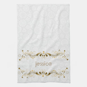 Vintage Gold Swirls Frame Kitchen Towel