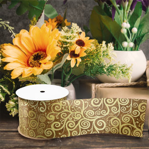  Vintage Gold Swirls Pattern Classy Abstract Brown Satin Ribbon