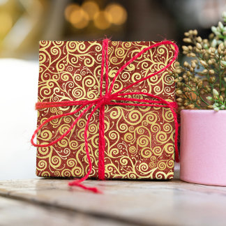 Vintage Gold Swirls Pattern Elegant Terracotta Wrapping Paper