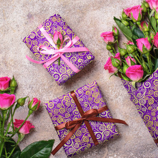 Vintage Gold Swirls Pattern Girly Purple Fairy Wrapping Paper