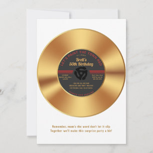 Vintage Gold Vinyl 45 Record Surprise Birthday Invitation