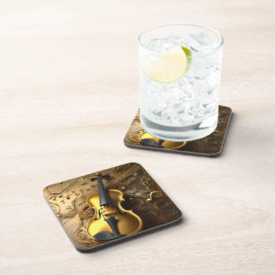 Vintage Gold Violin On Gold Musical Cords, Coaster