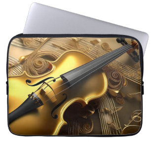 Vintage Gold Violin On Gold Musical Cords, Laptop Sleeve
