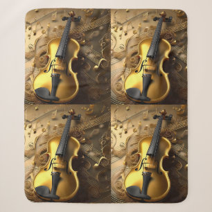 Vintage Gold Violin On Gold Musical Cords, Sherpa Blanket