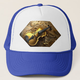 Vintage Gold Violin On Gold Musical Cords, Trucker Hat