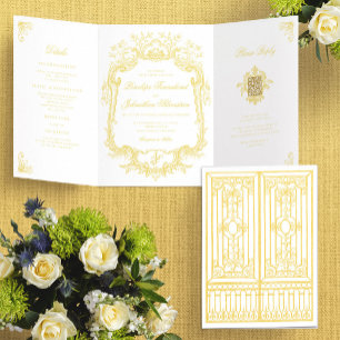 Vintage Gold White Elegant Gate Wedding Tri-Fold Invitation