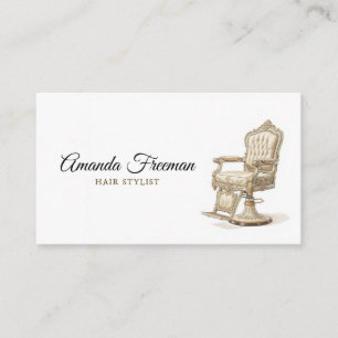 Vintage Gold & White Salon Chair Illustration Business Card