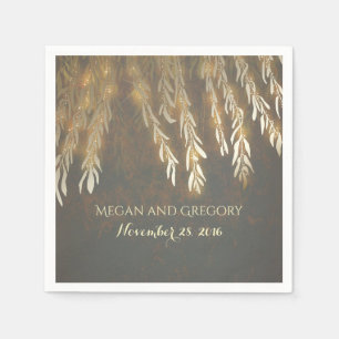 Vintage Gold Willow Tree Branches Wedding Napkin