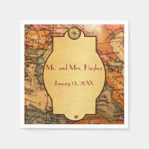Vintage Gold world travel themed wedding Napkin