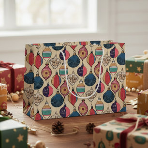 Vintage Gold Xmas Ornaments Large Gift Bag