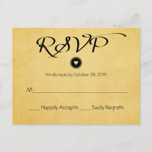 Vintage Gold Yellow RSVP Wedding Party Response Invitation Postcard