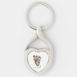 Vintage Golden Anatomical Heart Floral Personalize Keychain