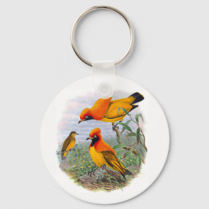 Vintage Golden Bird Of Paradise Basic Button Keychain
