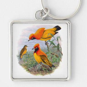 Vintage Golden Bird Of Paradise Square Keychain