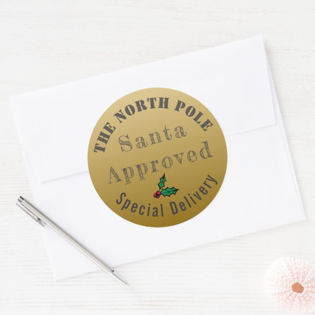 Vintage Golden Christmas North Pole Stickers  (Envelope)