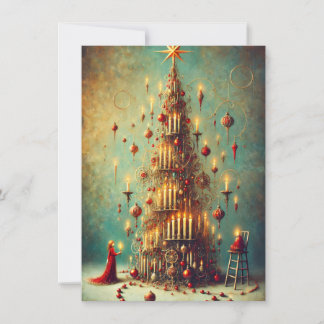 Vintage Golden Christmas Tree Greetings Holiday Card