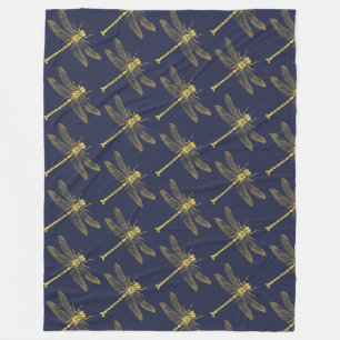 Vintage Golden Dragonfly Fleece Blanket