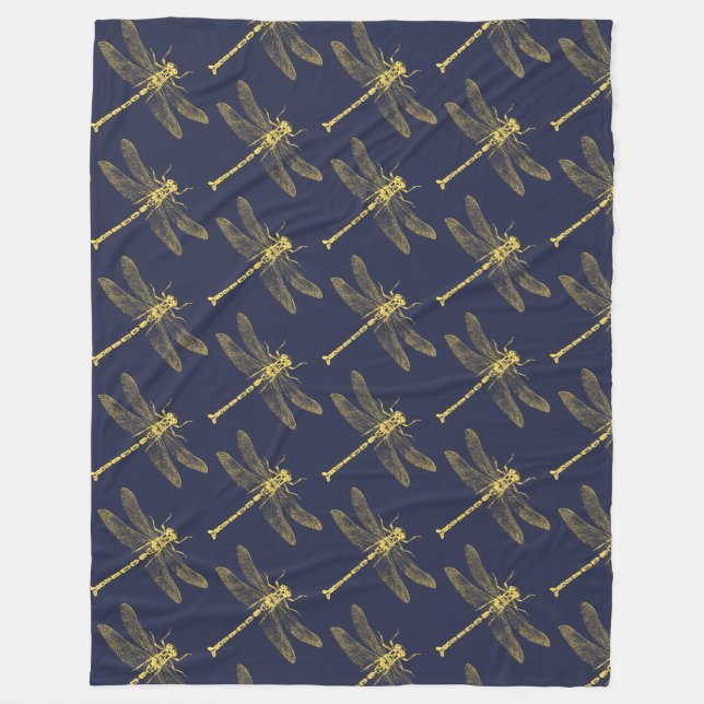 Vintage Golden Dragonfly Fleece Blanket (Front)