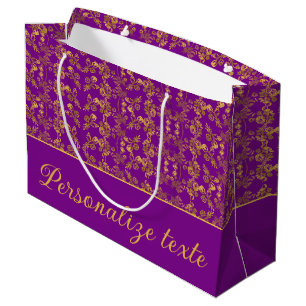 Vintage Golden floral design purple chic pattern Large Gift Bag