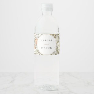 Vintage Golden Lilies William Morris Wedding Water Bottle Label