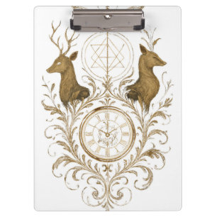 Vintage Golden Nature & Time Artistic Illustration Clipboard