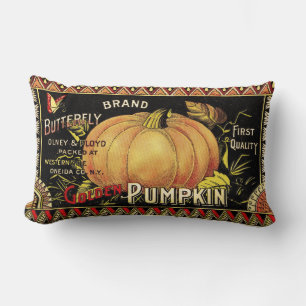 Vintage Golden Pumpkin Crate Label: Antique Fall Lumbar Pillow