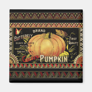 Vintage Golden Pumpkin Crate Label: Antique Fall Magnet