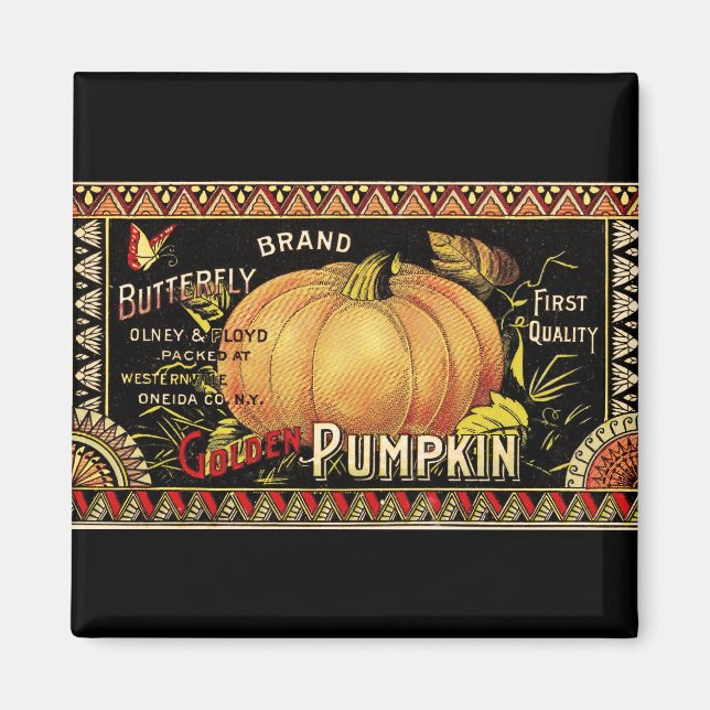 Vintage Golden Pumpkin Crate Label: Antique Fall Magnet (Front)