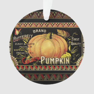 Vintage Golden Pumpkin Crate Label: Antique Fall Ornament