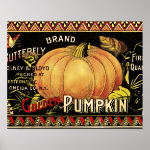 Vintage Golden Pumpkin Crate Label: Antique Fall Poster