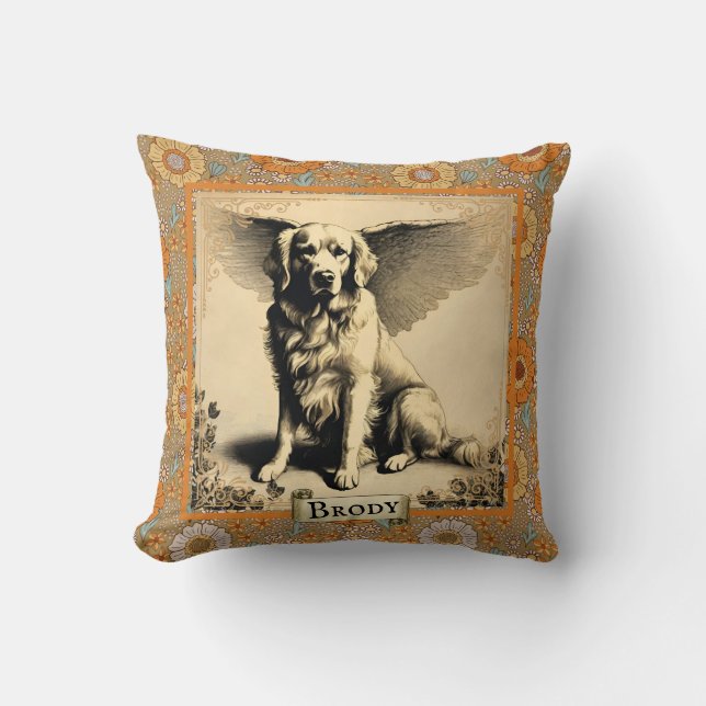 Vintage Golden Retriever Angel Personalized  Throw Pillow (Front)