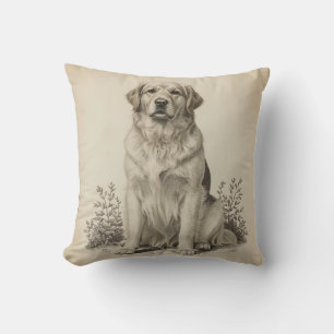 Vintage Golden Retriever Antique Dog Art Portrait Throw Pillow