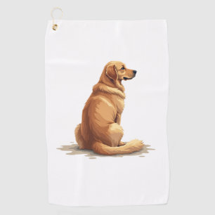 Vintage Golden Retriever Back View Dog Lover Illus Golf Towel