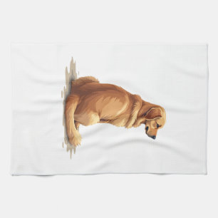 Vintage Golden Retriever Back View Dog Lover Illus Kitchen Towel