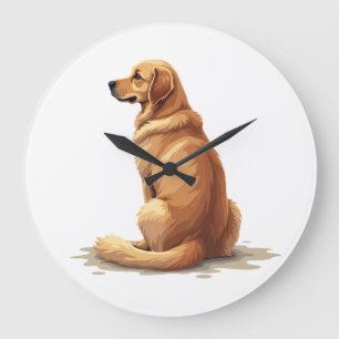 Vintage Golden Retriever Back View Dog Lover Illus Large Clock