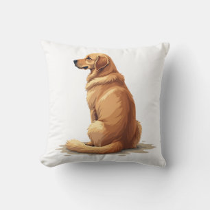 Vintage Golden Retriever Back View Dog Lover Illus Throw Pillow