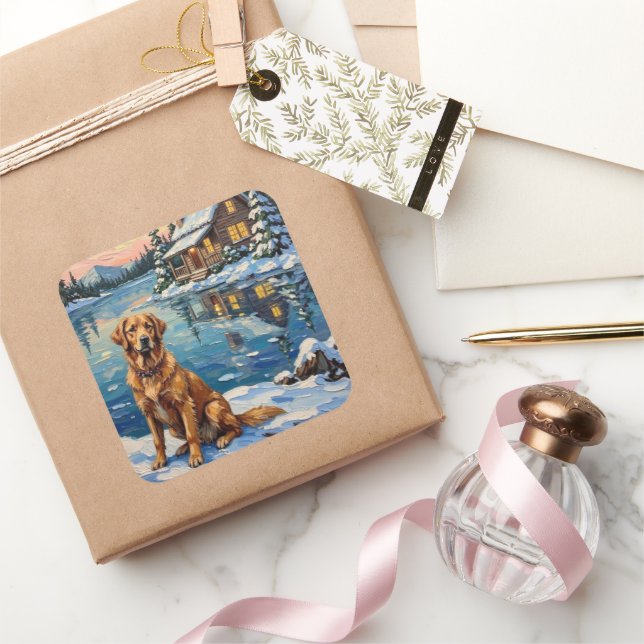 Vintage Golden Retriever by Lakeside Christmas Square Sticker (Gifting)