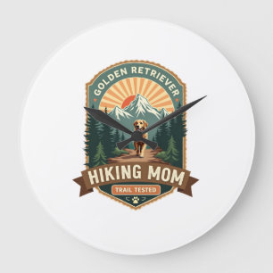 Vintage Golden Retriever Hiking Mom Trail Tested M Large Clock