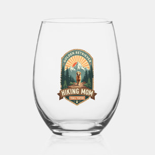 Vintage Golden Retriever Hiking Mom Trail Tested M Stemless Wine Glass